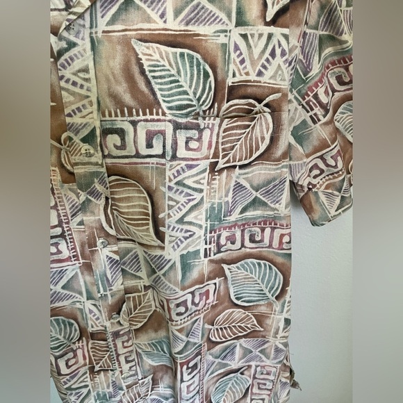 Cooke Street Honolulu Hawaiian Shirt Brown Green Leaf Print Made in USA Cotton - Picture 4 of 8